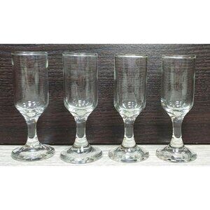 Clear Champagne Cordial Flute Shaped Glasses Short Stemmed Set of 4 Vintage